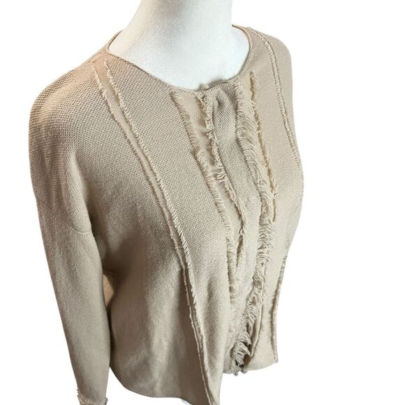 Lamberto Losani Beige Cashmere Cotton Fringe Snap Cardigan Jacket Medium - Picture 3 of 8